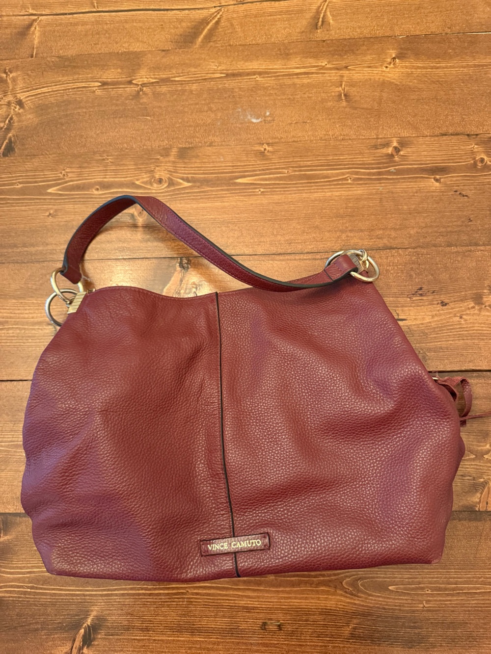 Vince Camuto Pebbled Burgundy Leather Shoulder Bag